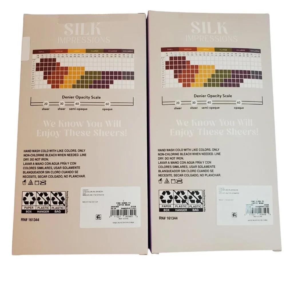 Silk Impressions 2 Pks of 2 Pair Ultra Fine Sheer Pantyhose Coffee Bean SZ L